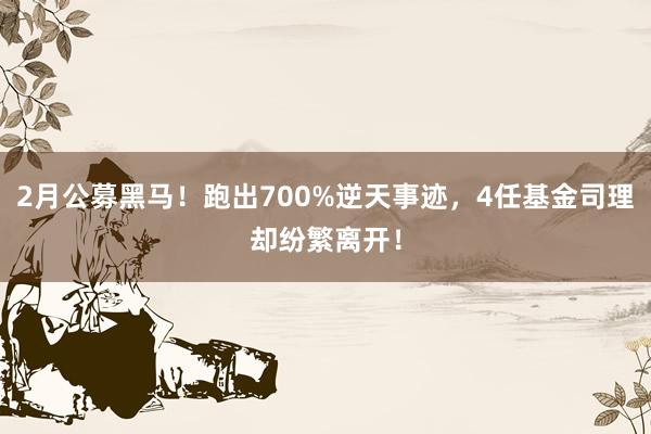 2月公募黑马！跑出700%逆天事迹，4任基金司理却纷繁离开！