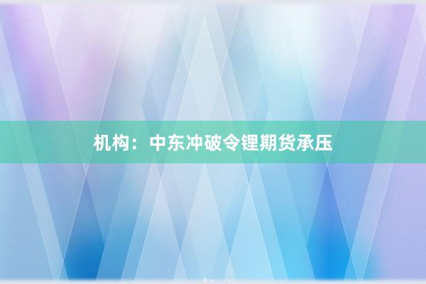 机构：中东冲破令锂期货承压