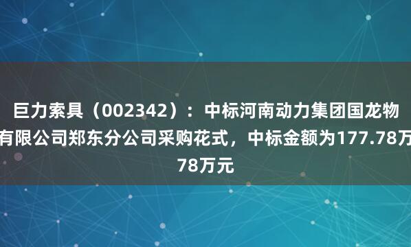 巨力索具（002342）：中标河南动力集团国龙物流有限公司郑东分公司采购花式，中标金额为177.78万元