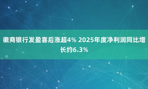 徽商银行发盈喜后涨超4% 2025年度净利润同比增长约6.3%