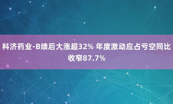 科济药业-B绩后大涨超32% 年度激动应占亏空同比收窄87.7%