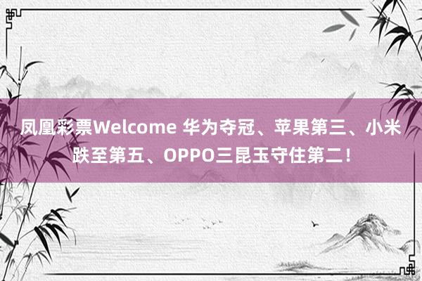 凤凰彩票Welcome 华为夺冠、苹果第三、小米跌至第五、OPPO三昆玉守住第二！