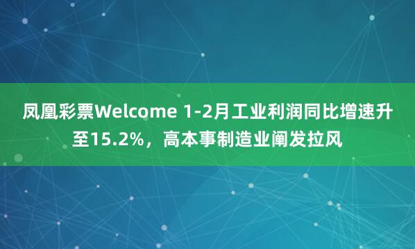 凤凰彩票Welcome 1-2月工业利润同比增速升至15.2%，高本事制造业阐发拉风