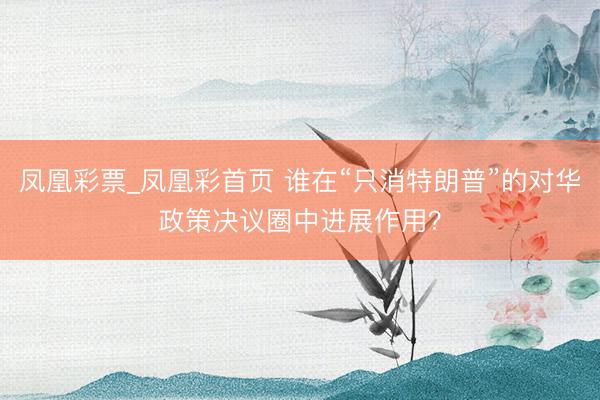 凤凰彩票_凤凰彩首页 谁在“只消特朗普”的对华政策决议圈中进展作用？