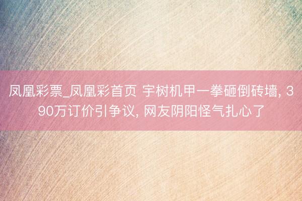 凤凰彩票_凤凰彩首页 宇树机甲一拳砸倒砖墙， 390万订价引争议， 网友阴阳怪气扎心了