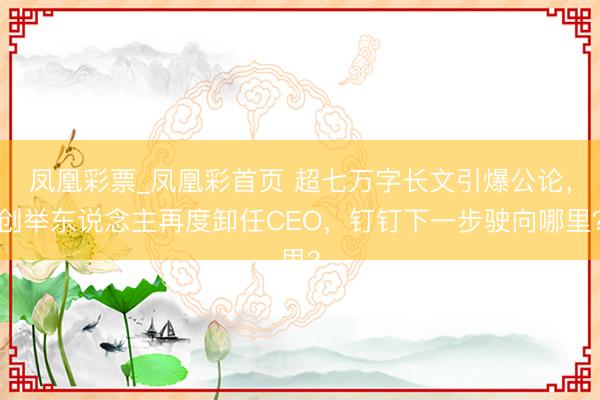 凤凰彩票_凤凰彩首页 超七万字长文引爆公论，创举东说念主再度卸任CEO，钉钉下一步驶向哪里？