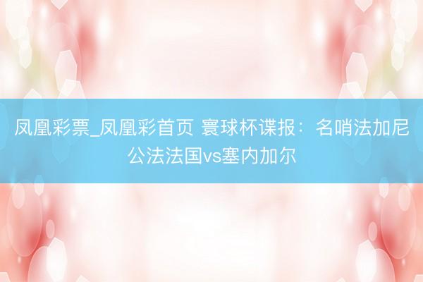 凤凰彩票_凤凰彩首页 寰球杯谍报：名哨法加尼公法法国vs塞内加尔