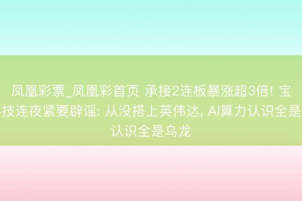 凤凰彩票_凤凰彩首页 承接2连板暴涨超3倍! 宝鼎科技连夜紧要辟谣: 从没搭上英伟达， AI算力认识全是乌龙